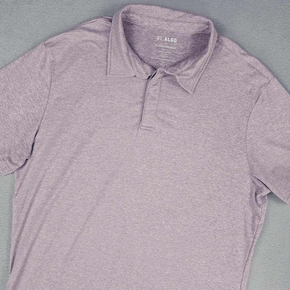 01. ALGO Polo Shirt Mens Large Purple 01 Performance Quick Dry Stretch Athletic